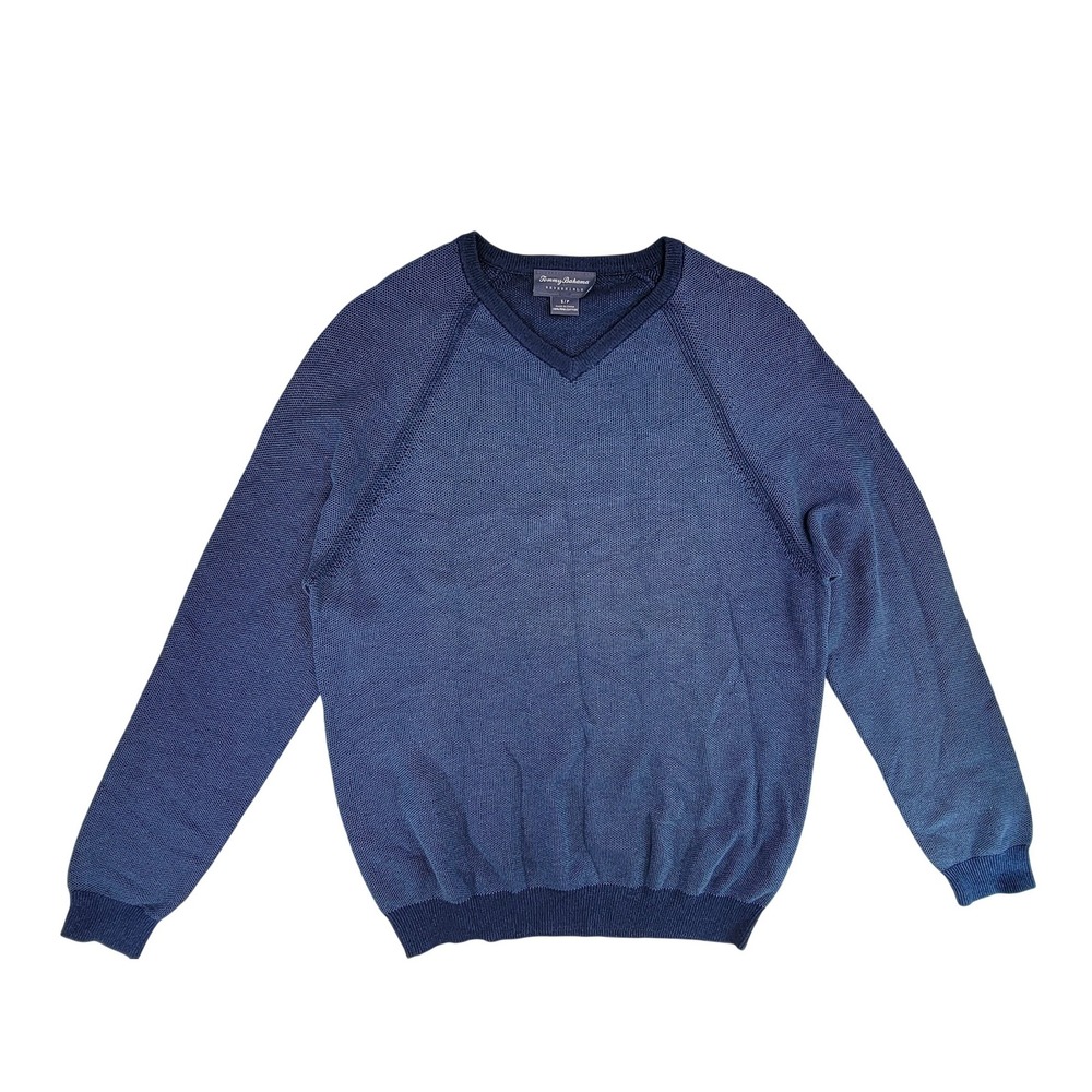 Tommy Bahama Mens V-Neck Sweater Reversible Blue Cotton Size S